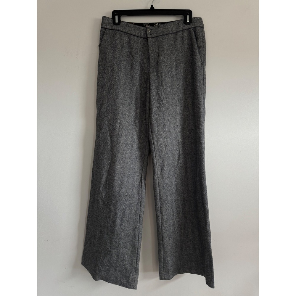 Rebecca Taylor Grey Herringbone Wool Blend Wide Leg Trousers Pants Size 8